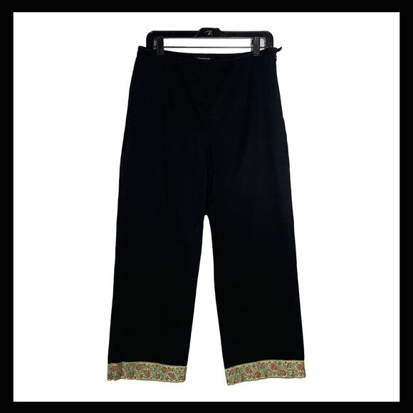 Vintage Y2K Cropped Wide Leg Cigarette Pants Embroidered Hem Karen Kane Sz 12 - Picture 1 of 11